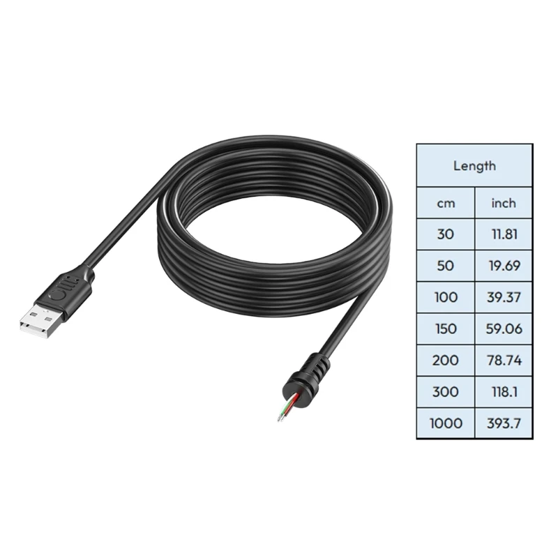 Y1UB USB 2.0 4핀 베어 와이어 오픈 엔드 와이어 USB 수 플러그 4핀 피그테일 전원