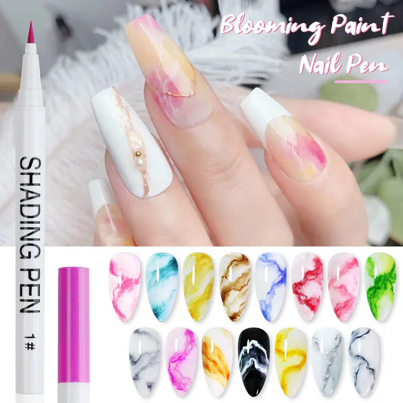 Blooming Shading Pen Drawing Painting Nail Polish Smoke Effect Watercolor Ink Nail Art Soak Off DIY Nail Tool Graffiti Pen