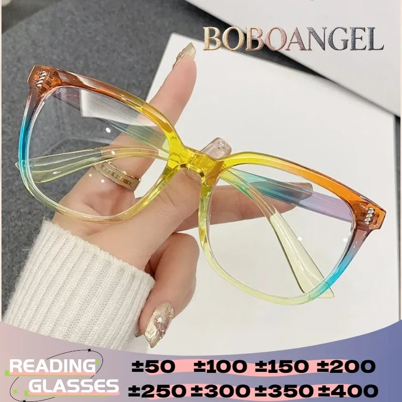 

BOBOANGEL Ladies Trend Street Style Glasses Rainbow Gradual Change Frames Blue Light Filter Reading Glasses Customizable Myopia