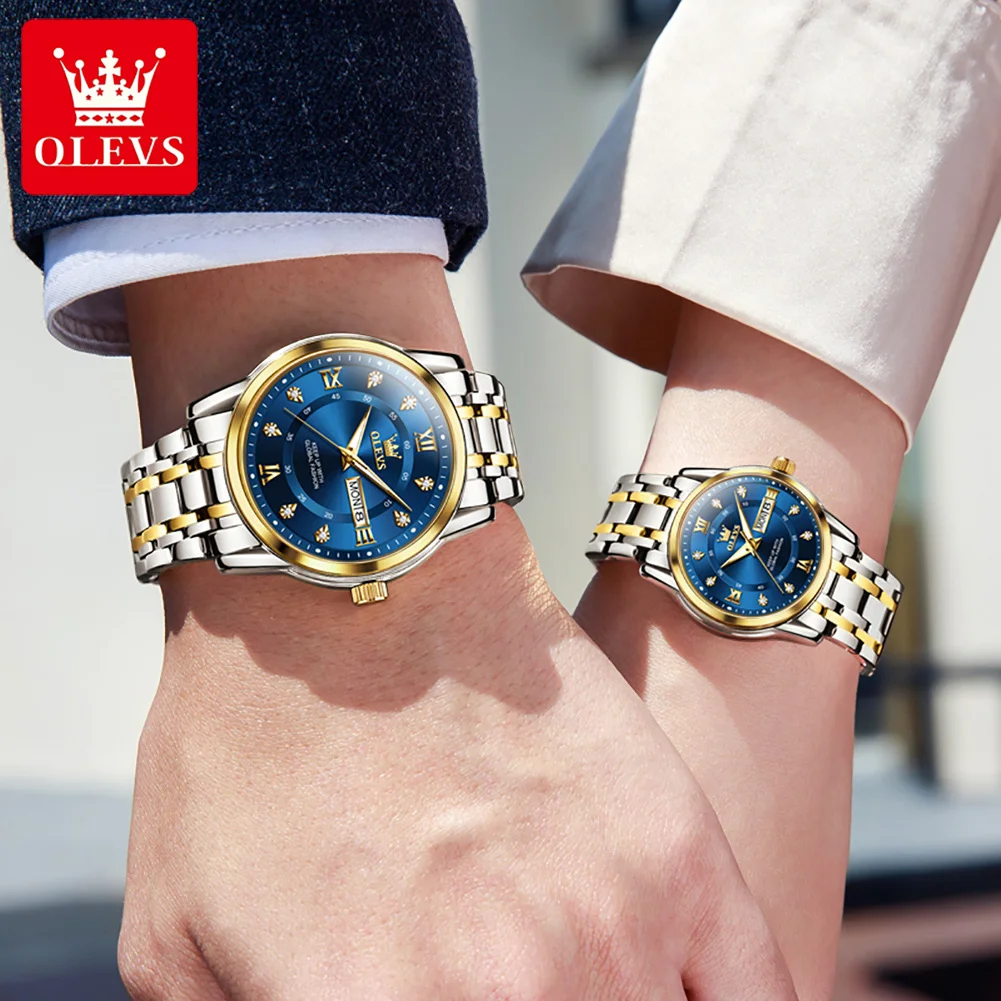 OLEVS 5513 Couple Watch Luxury Brand Business Waterproof Double Calendar Watch Elegant Dress Men Women Diamond Quartz Couple Wat