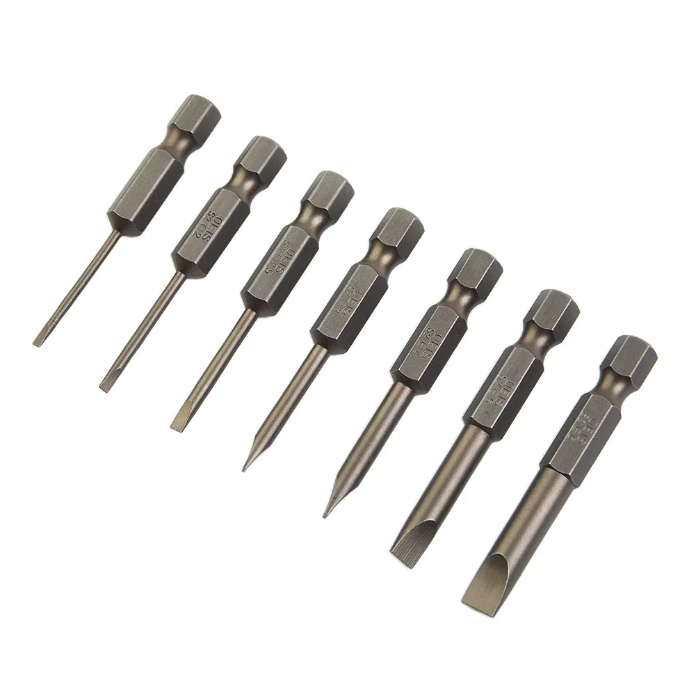 Nutdrivers Screwdriver Bit 2.0 2.5 3.0 4.0 5.0 50mm 6.0 6.35mm Shank 7PCS Flat Head Screwdriver Bit Hand Tools