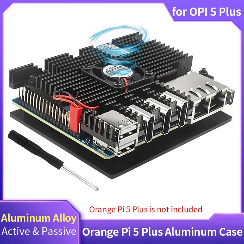 For Orange Pi 5 Plus Aluminum Case Active Passive Metal Cooling Radiator With Cooling Fan Heatsinks Metal Shell Accessories