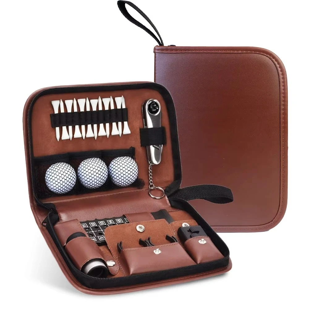 Golf Multi-function Accessory Tool Kit Golf Waterproof and Portable Pu Leather Storage Bag Sets for Golf Sports