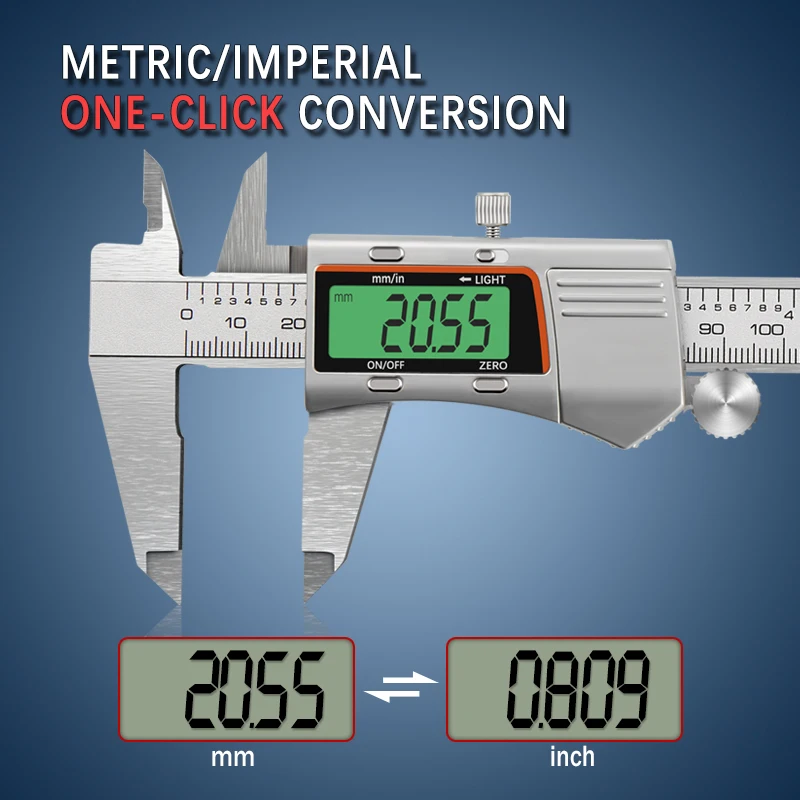 6 Inch 150mm Stainless Steel Light Digital Calipers with Backlight LCD Display Pachometer