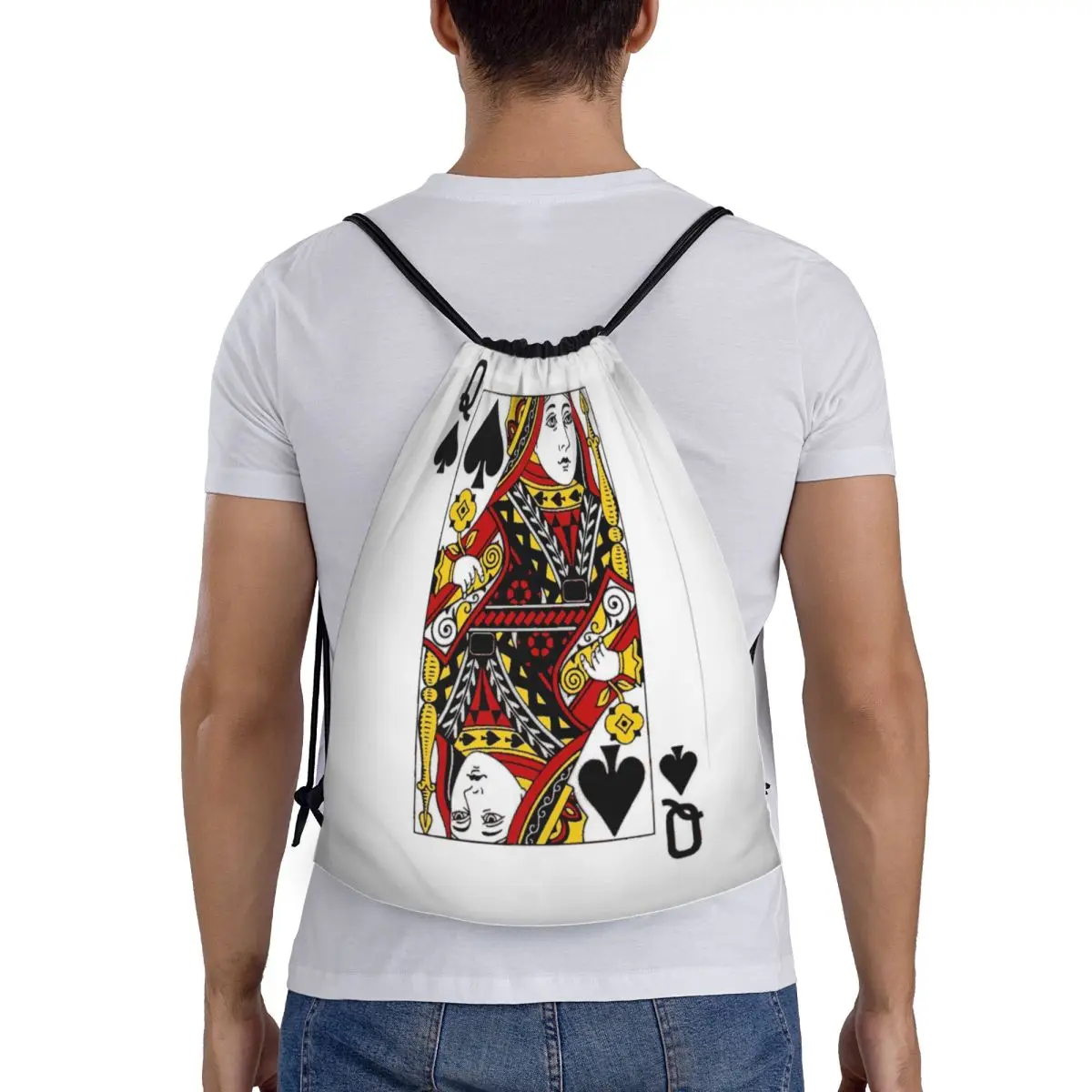 Casino Nights Red Queen Of Hearts Backpacks Multi-function Drawstring Bundle Pocket Shoes Bag Book Bags for Man Woman Students
