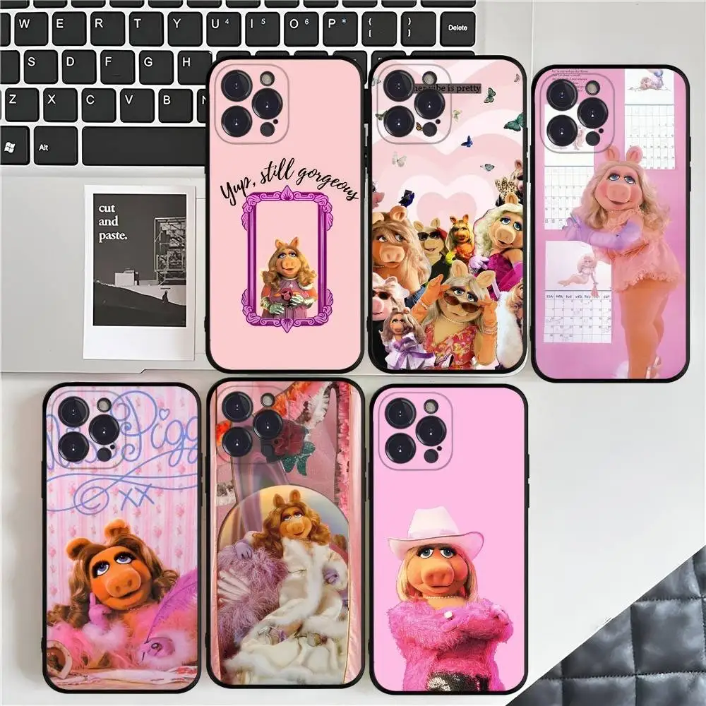 Miss P-PiggyS Handyhülle für iPhone 17 16 15 14 13 12 11 Pro Max Plus Mini Silikon Schwarze Abdeckung