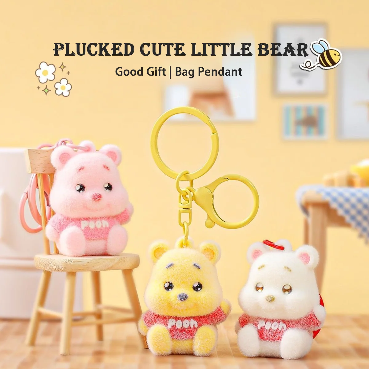 Winnie The Pooh Flocked Plush Keychain With Soft Velvet Finish For Couples And Best Gift Idea