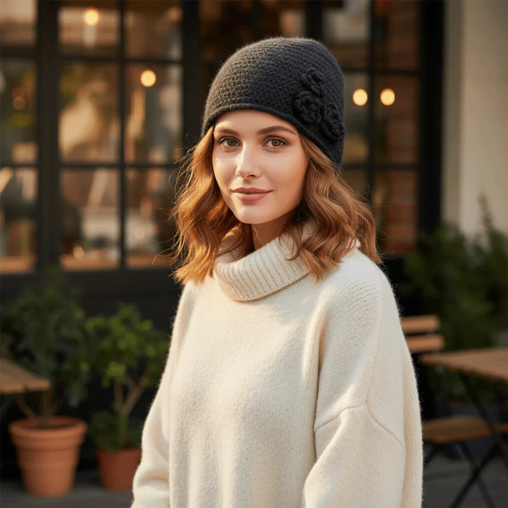 달콤한 단색 니트 울 모자 한국 스타일 탄력 있는 겨울 따뜻한 모자 모든 스타일에 어울리는 따뜻한 꽃 비니 모자 겨울용