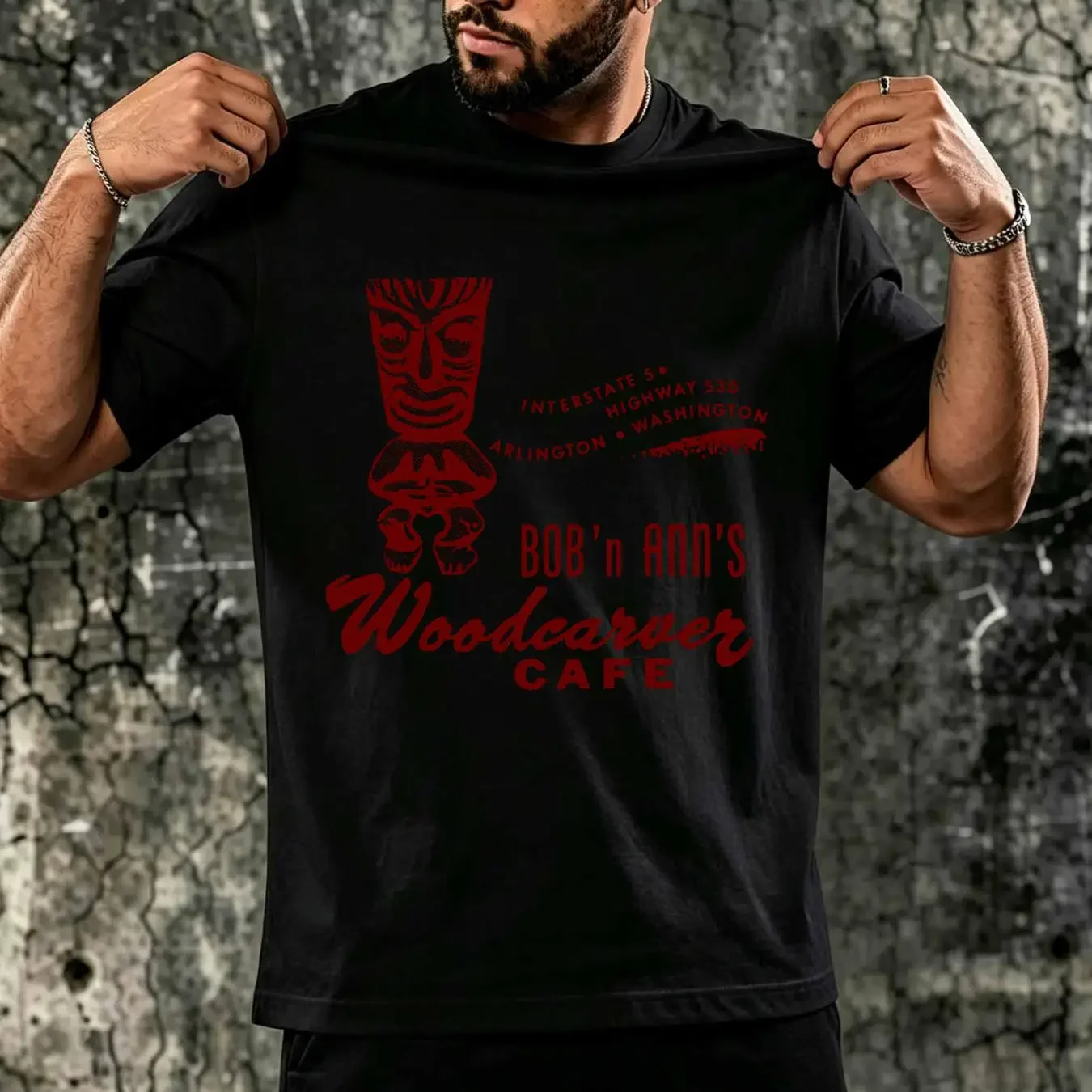 washed T Shirt Retro Tiki Art Bar Mug Restaurant Polynesian Woodcarver Cafe WA vintage Washed Casual Comfortable streetwear