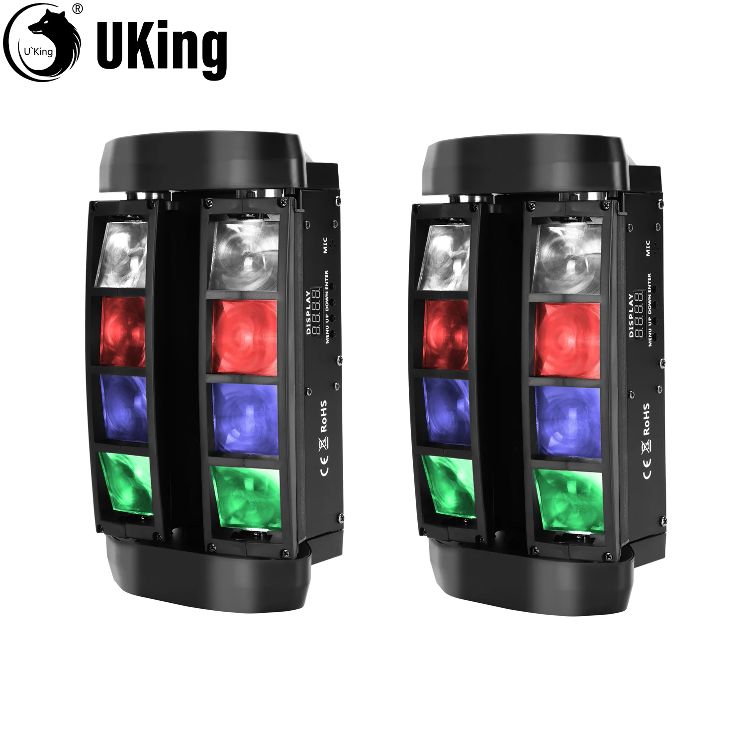 U'King 2Pcs 48W Laser Beam Moving Head Light 8LEDs RGBW Mini Spider Stage Light DMX&Sound Control For Club DJ Show Home Party