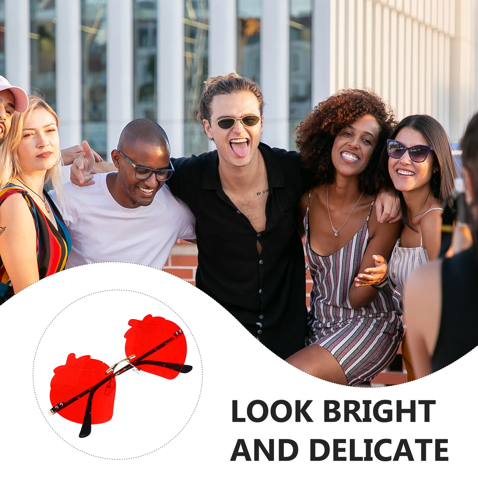 

1 Pair Strawberry-Shaped Frameless Sunglasses Fashion Party Eyewear For Women Men Irregular Design Photo Props Holiday Beach