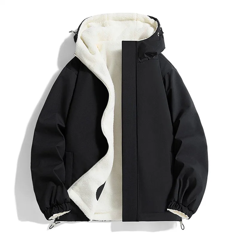 

Осень-зима двусторонняя куртка мужская флисовая повседневная куртка с капюшоном однотонные толстые теплые куртки для пар свободная мужская верхняя одежда с капюшоном пальто