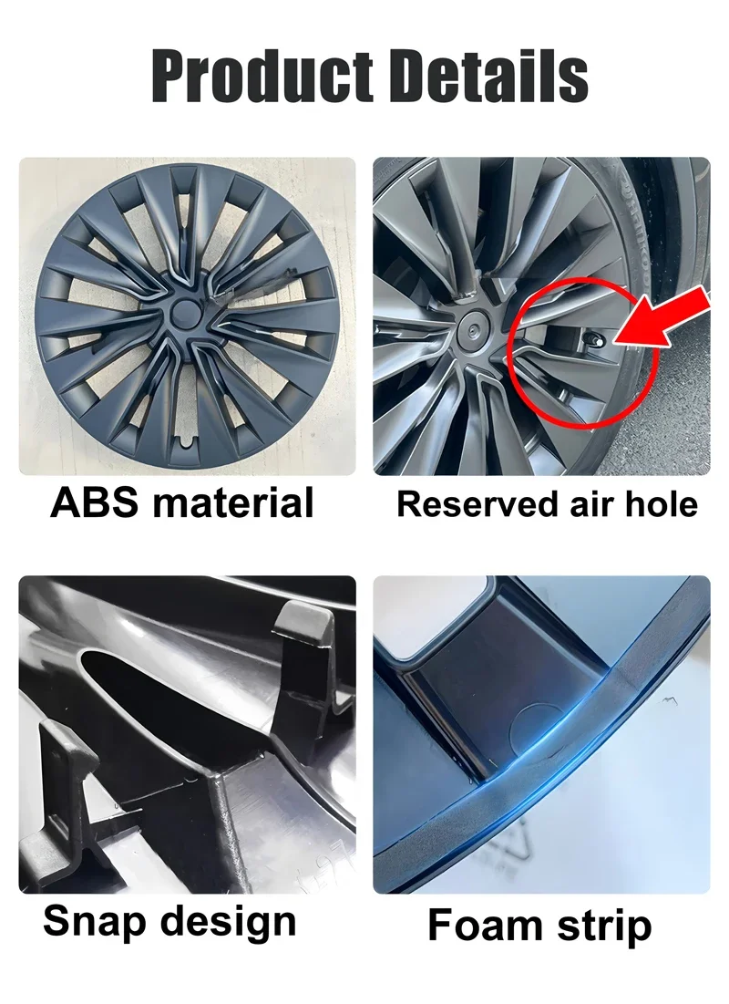 4 Stück Radkappen für Tesla Model Y 19 Zoll Radabdeckung Ersatz Performance Vollradkappe Autozubehör 2018-2024 2023 2022 – Detail 12