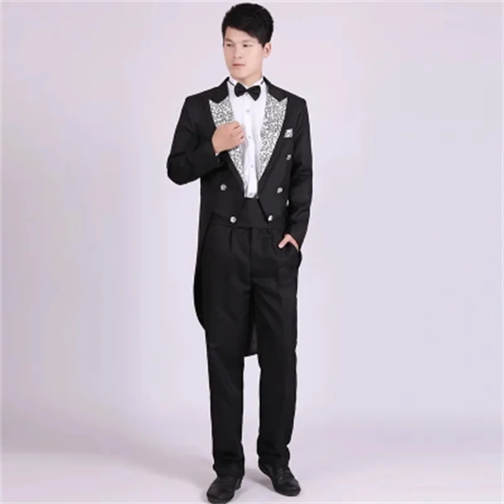 Men\'s Black Tuxedo Dress Jazz Christmas Magic Show Clothing Wedding Suit Tailcoat Mens Tuxedo Suits Black And White