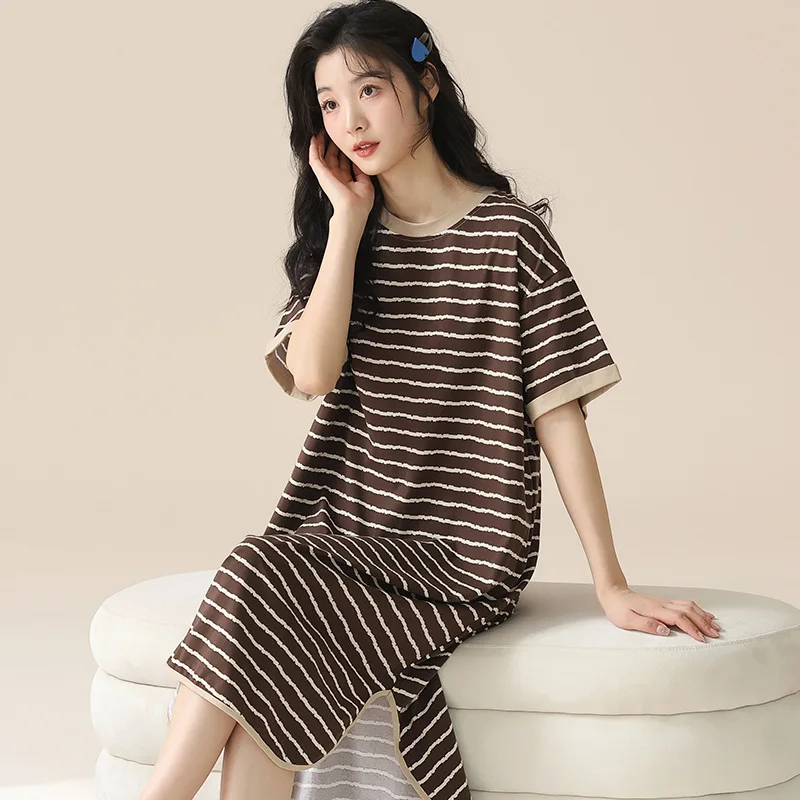 Pyjamas Women Nightgown Short Sleeve Sweet Cartoon Print Loungewear Loose Summer Thin Sleepwear Women's Clothing Trend Nightwear