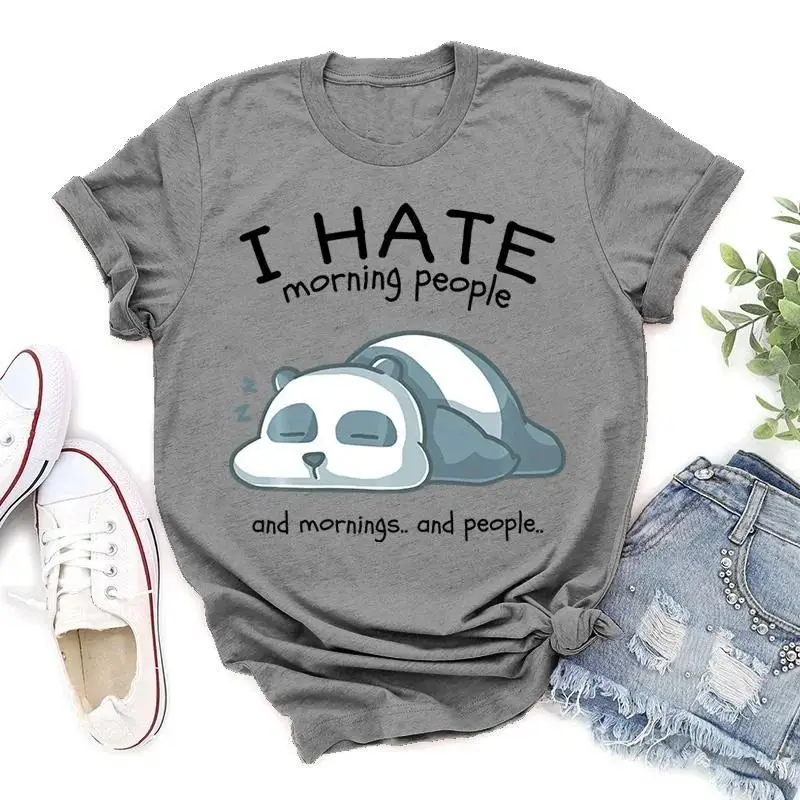 

Cute I Hate Morning People Printed T-irt Women's Summer L Cusizable Hand-Painted Clothing Casual Faion Top