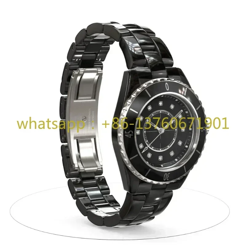 Luxury New Master Quality Quartz Watch for Women Men Charming Lady Black White Ceramic Strap Diamonds Dial Fashion Watches