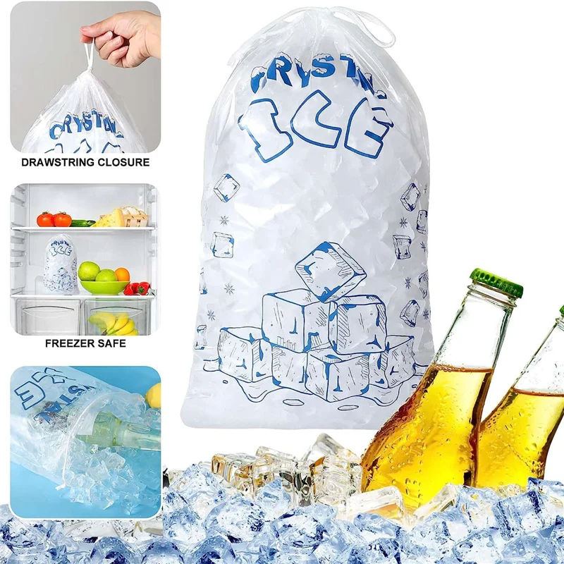 ABQR Ice Bags 8 Lb With Drawstring, 100 Count Ice Bags For Ice Machine, Heavy-Duty Reusable Ice Cube Bags, Ice Bags Freezer Keep
