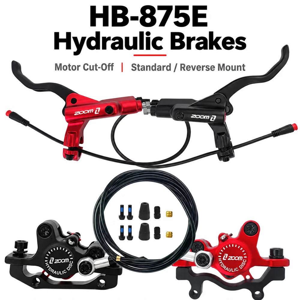 ZOOM HB-875E 4-Piston Hydraulic Disc Brake Set for Electric Bike Scooter with Power Cut-Off