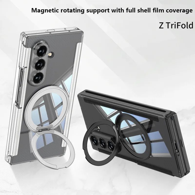 

Rotating Bracket Case For Samsung Galaxy Z TriFold 5G Magnetic Foldable Transparent Full Coverage Cover With Tempered Glass