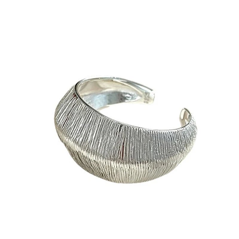 Foxanry Elegant Silver Color Wide Brushed Ring For Women New Fashion Creative Geometric Texture Dating Party Jewelry Gift Кольцо