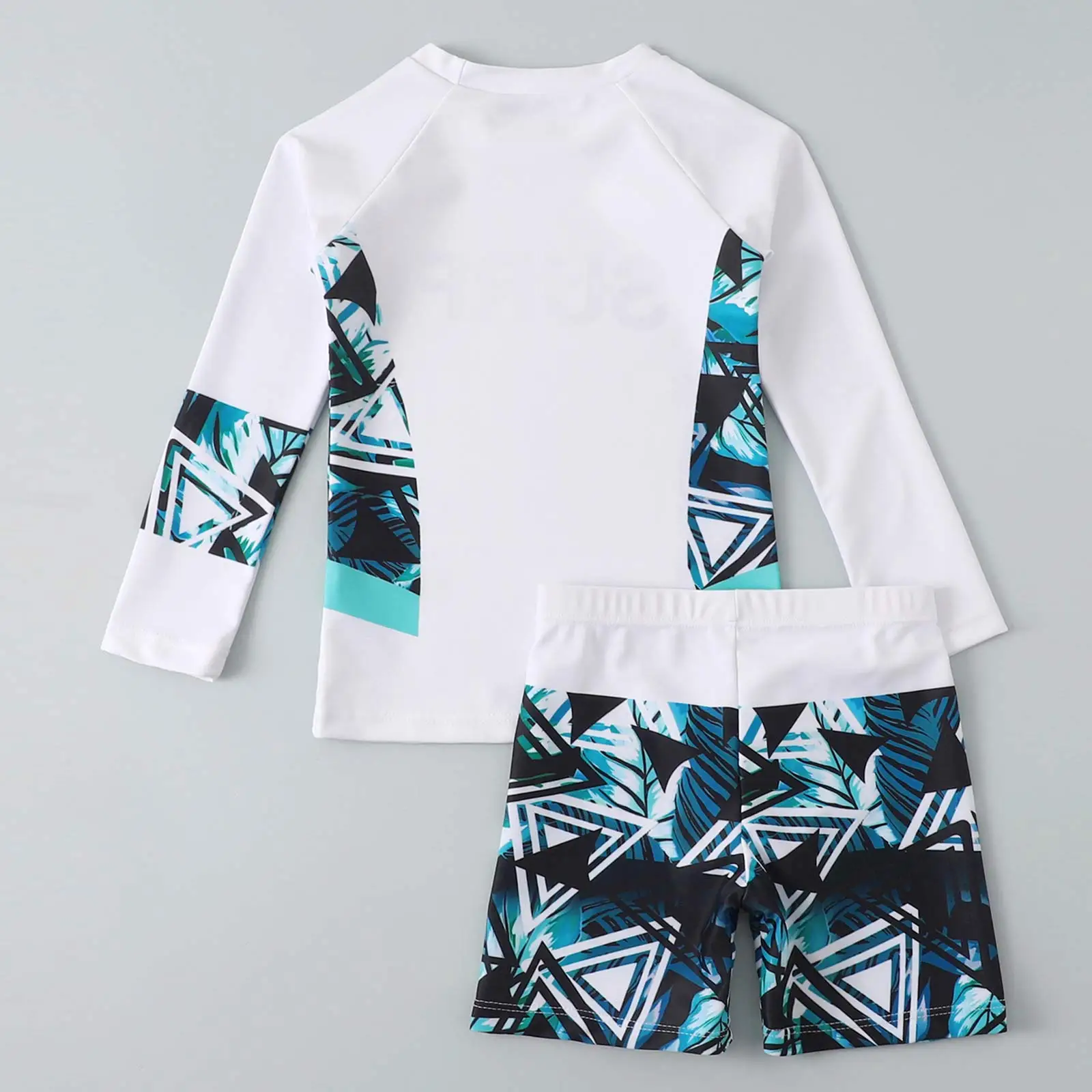 Kids Boys Long Sleeve UPF 50+ Sun Protection Rash Guard Swimsuits Two Piece Shirt Top with Swim Trunks Swimwear Bathing Suit