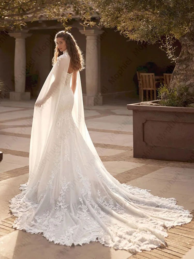 Elegant Wedding Dresses Detachable Chiffon Shawl Sweetheart Mermaid Bride Dress Sleeveless Appliques Bridal Gown Customized