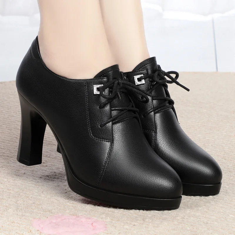 Waterproof Table Thick Heel New Mary Jane  Women Shoes New 2024 Spring Leather Fashion Large Size Thick Heel Women Dress Shoes