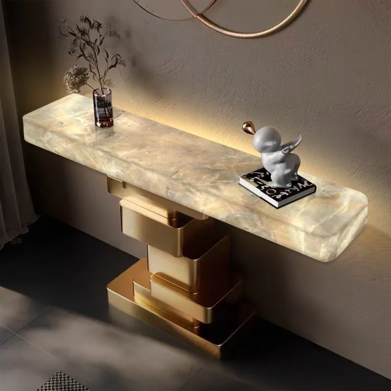 High-end luminous marble entrance table Modern simple light luxury living room corridor entry villa storage table
