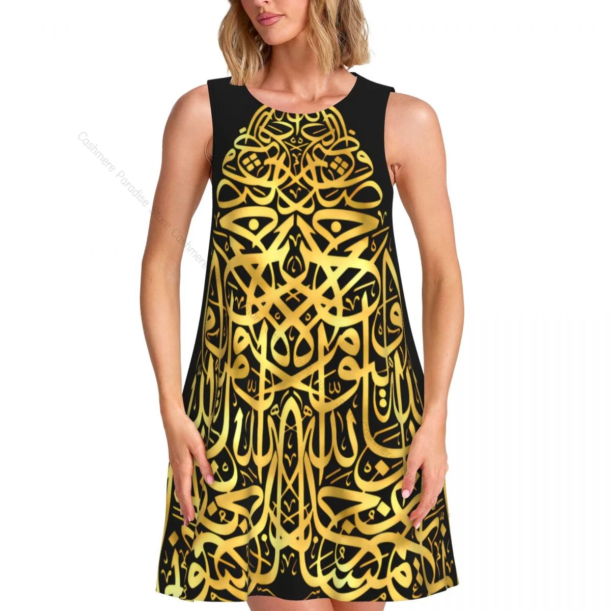 فستان نسائي Guran Gold الخط الصيفي كاجوال تي شيرت فساتين الشاطئ التستر فستان بدون أكمام