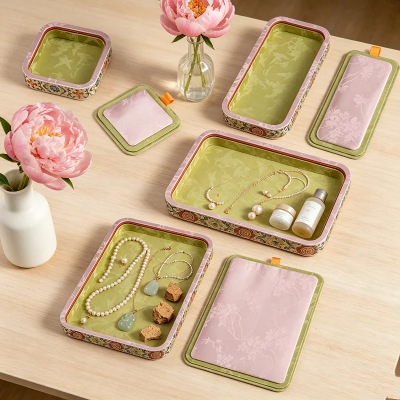 Palace Style Jewelry Display Tray, Storage Organizer for Rings Bracelets Jade Ware, Elegant Counter Home Decor Showcase