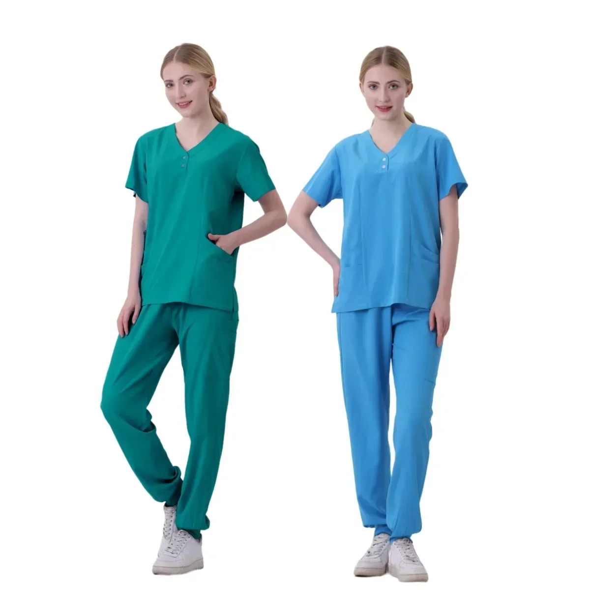 Mehrfarbige Peelings Uniform Kurzarm Tops Hosen Pflege Uniform Frauen Tierhandlung Arzt Peeling medizinische Chirurgie Arbeits kleidung Peeling-Set