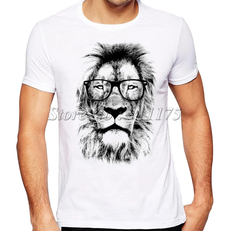 

TEEHUB Newest Fashion The King Lion Wear Glasses Printed T-Shirt Men's Summer Cool Design Tops Funny Custom Hipster Tees
