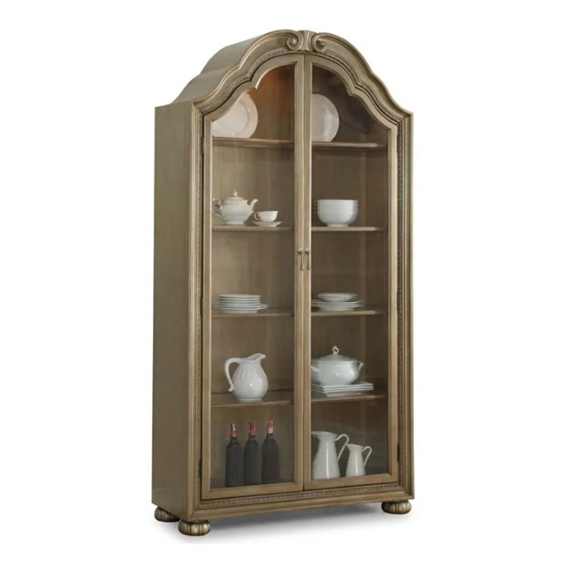 Solid wood high-end carved wine cabinet, old semi-circular arched dining side cabinet display cabinet