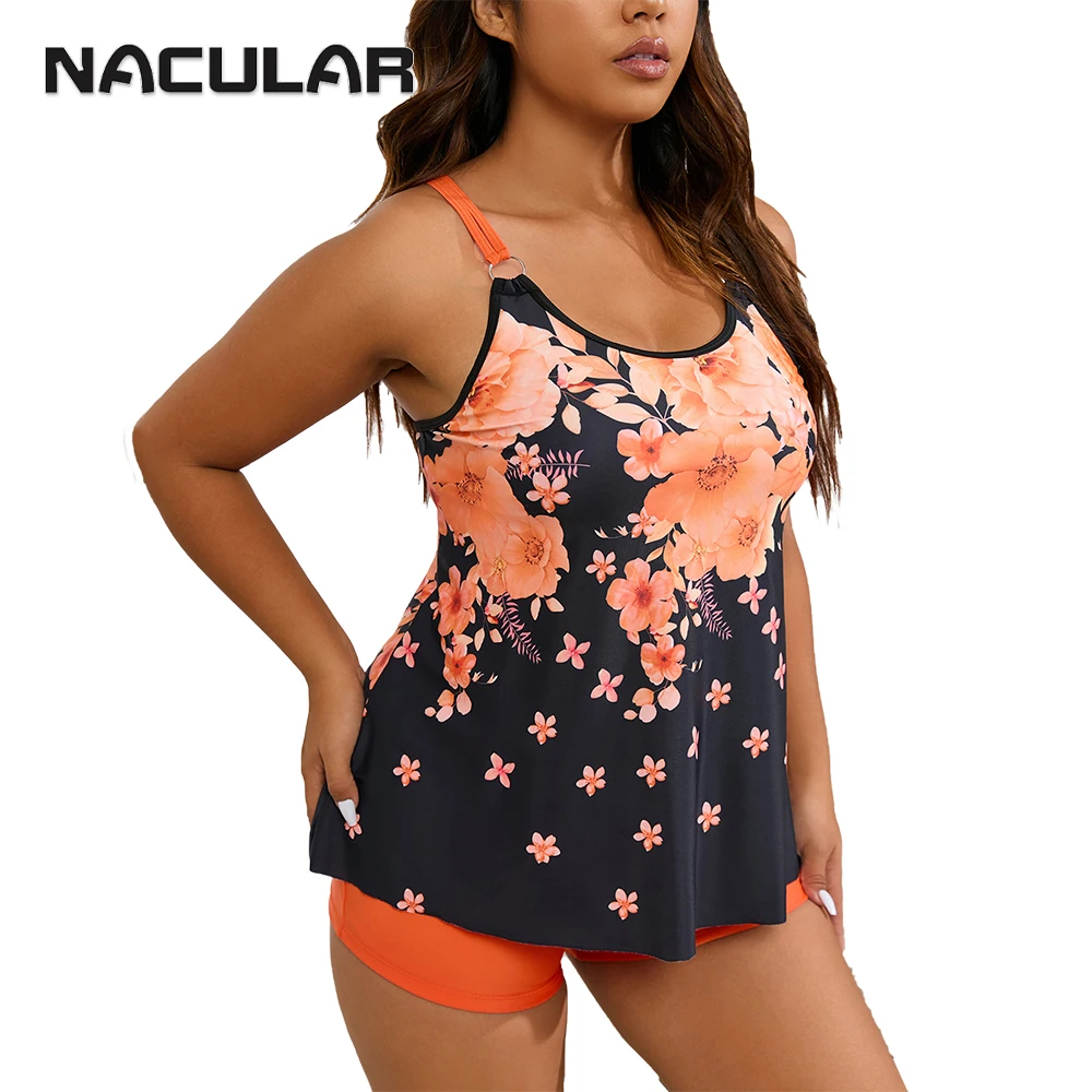 NACULAR 2024 New Printed Two Pieces Swimdress Tankini Women Plus Size Swimsuit Female Summer Beachwear Swimwear Bathing Suit