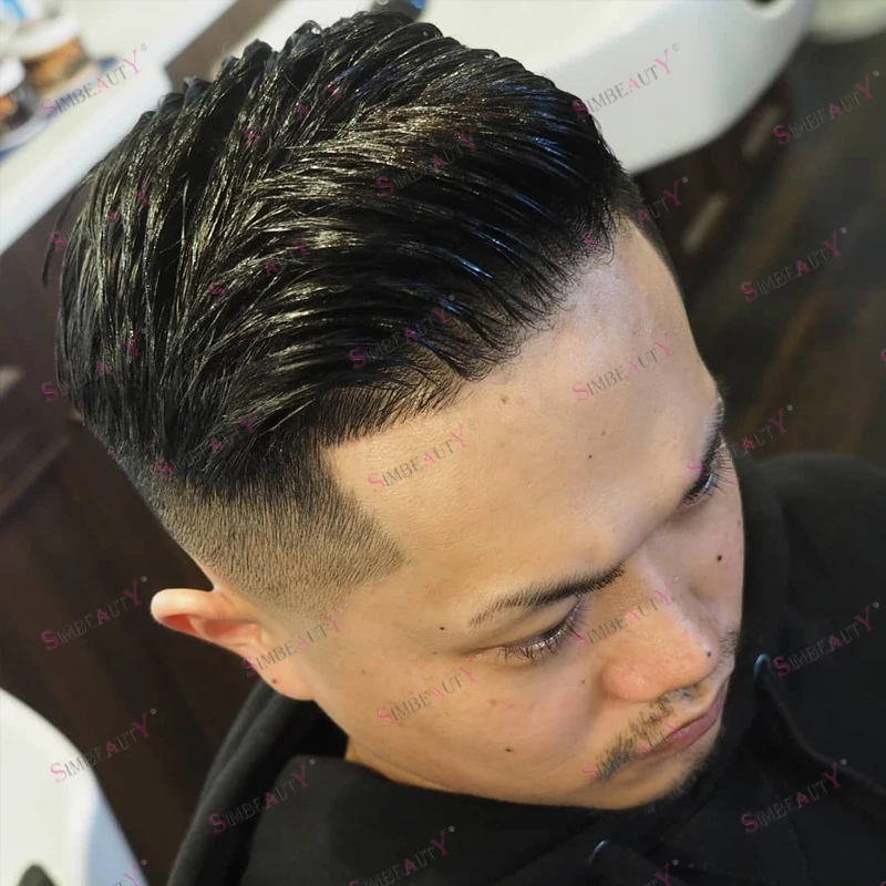 ابيض عقدة الحرير العلوي الدانتيل الجبهة رجل أوروبي الباروكات شعري طبيعي مستقيم متموج سوبر دائم سهلة ارتداء الرجال الشعر المستعار الراحة