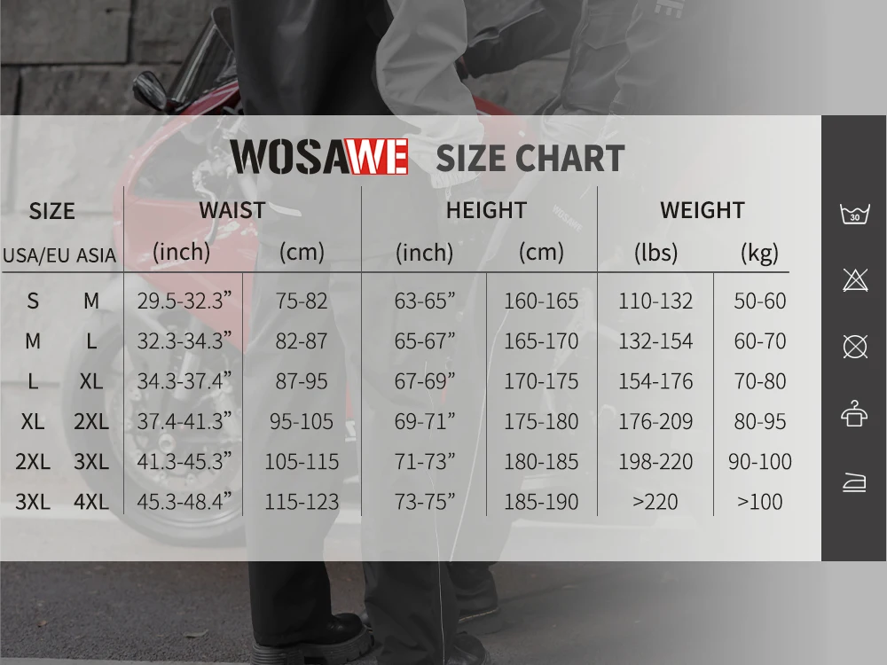 WOSAWE مقاوم للماء دراجة نارية السراويل الدراجات سكوتر دراجة الدراجين أيام المطر المطر السراويل المشي لمسافات طويلة الصيد المطر بنطلون عاكس
