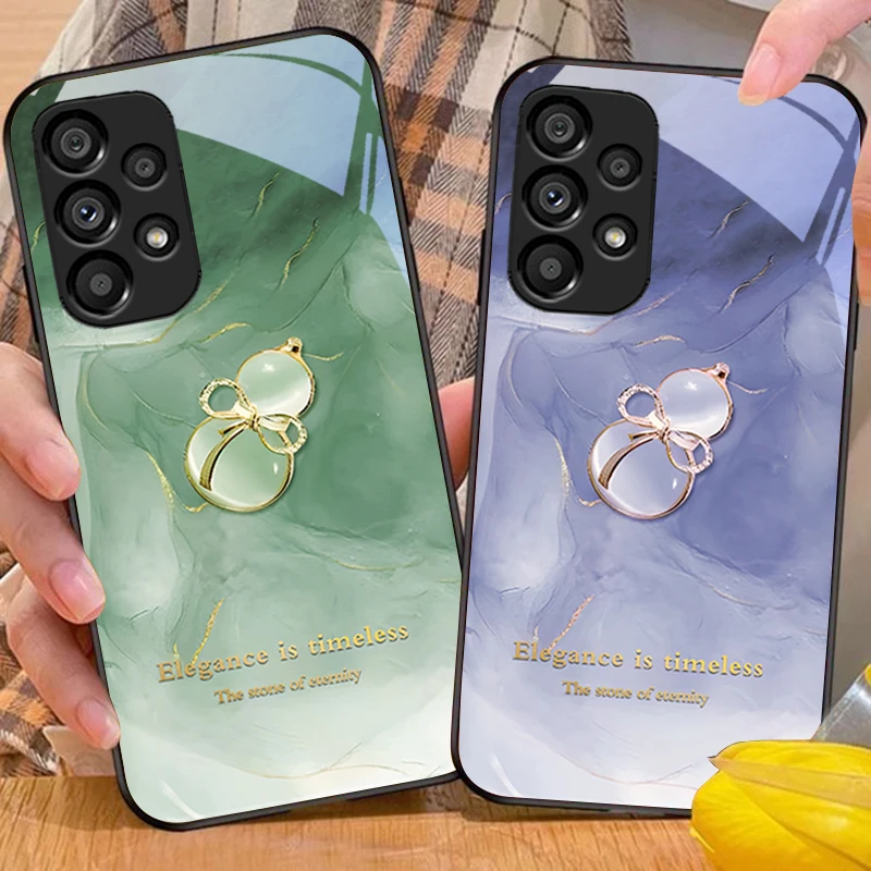 

Gradient Gourd Gray For Samsung Galaxy S 8 9 10 20 Plus 21 FE 22 23 24 Ultra S7 Edge Black Tempered Glass Phone Case Hard Shell
