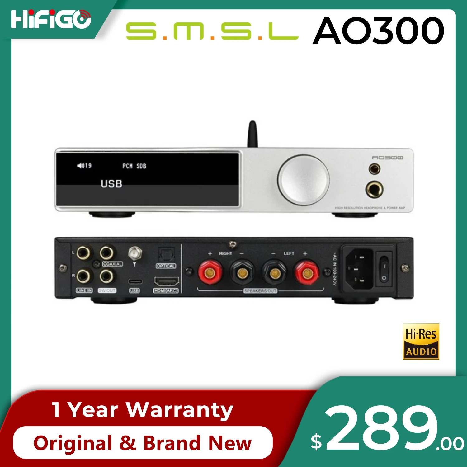 

SMSL AO300 DAC Power AMP Headphone Amplifier MA5332MS CS43131 Hi-Res Audio with Bluetooth