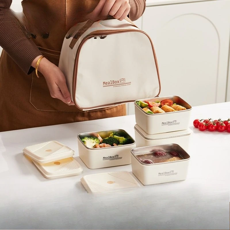 Edelstahl-Lunchbox, eine tragbare, mehrschichtige, versiegelte und isolierte Lunchbox für Büroangestellte mit Mikrowellenheizung