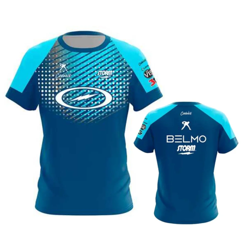 

Лето 2025 г., мужская спортивная футболка Storm Belmo The Get Back Blue CoolWick для боулинга с 3D принтом, свободная повседневная спортивная футболка с коротким рукавом