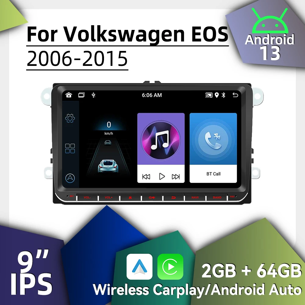 Radio Android Multimedia inalámbrica Carplay para VW Volkswagen EOS 2006-2015 9 "estéreo 2Din Autoradio unidad principal navegación GPS