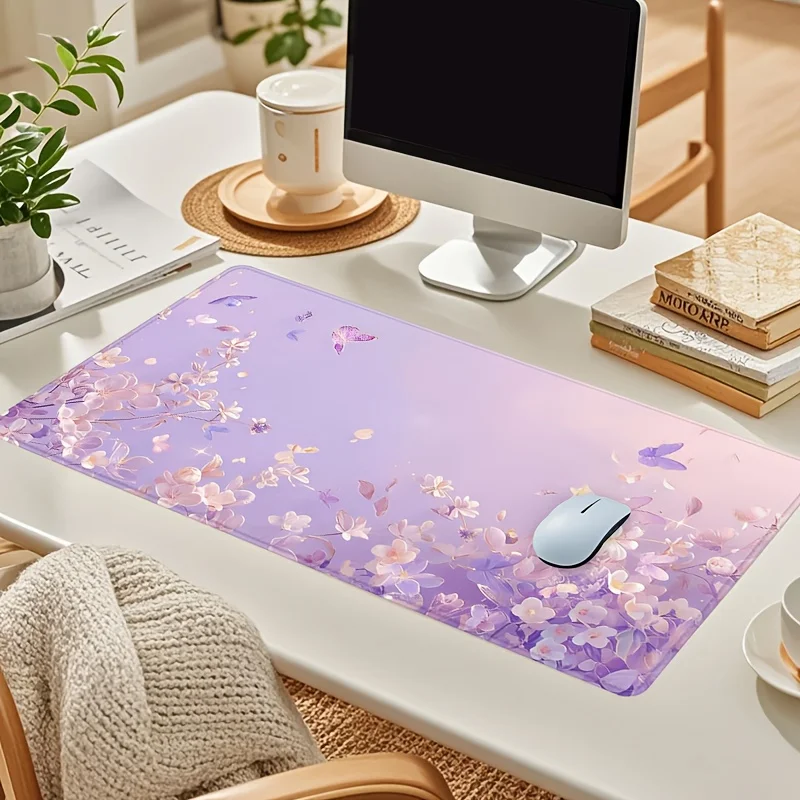 Artistic Mouse Pad Featuring a Dreamy Flower, Daisy, And Purple Butterfly, Designed for Office Use.