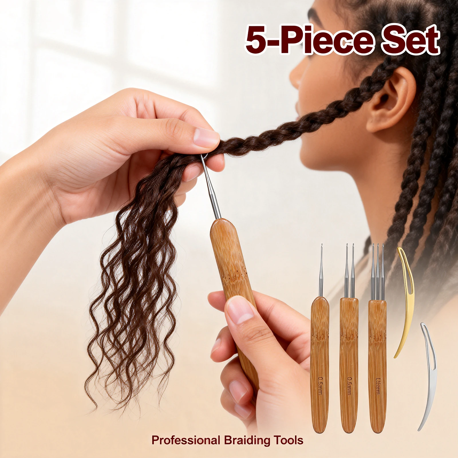 5Pcs Dreadlock Crochet Hook Tool Kit for DIY Braiding Hair Dreadlocks Needle Weaving Crochet Hair Styling Craft Knit Tools