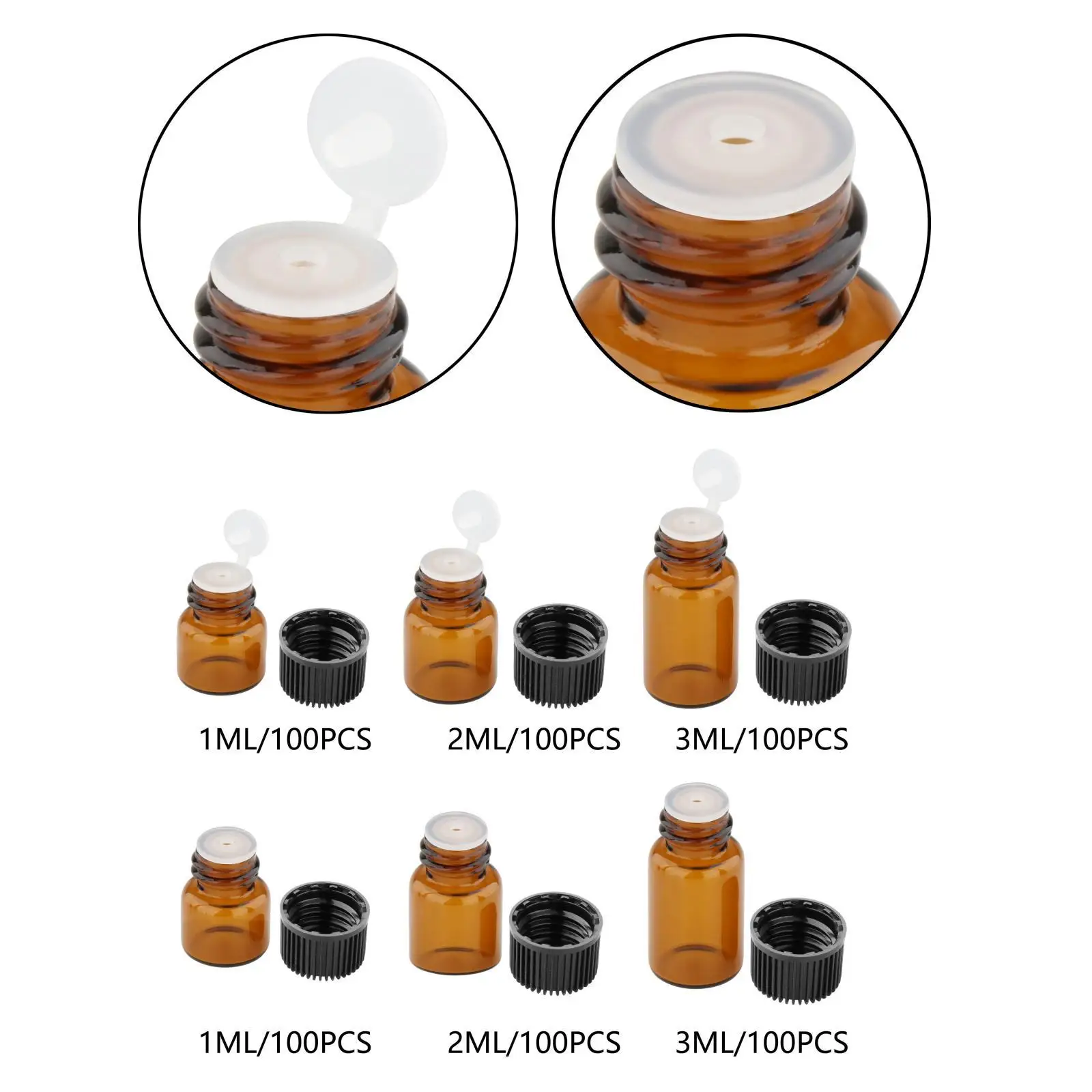 100Pcs Amber Mini Glass Bottle Leakproof Amber Sample Vial for Perfume Chemical