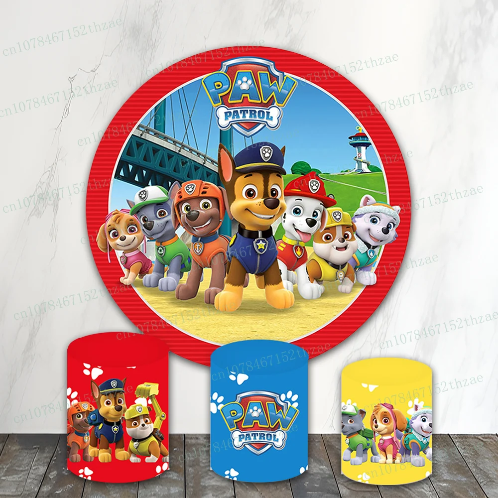 

Paw Patrol Birthday Party Photo Backdrop Baby Shower Photo Background Round&Cylinders Plinth Covers Decoration