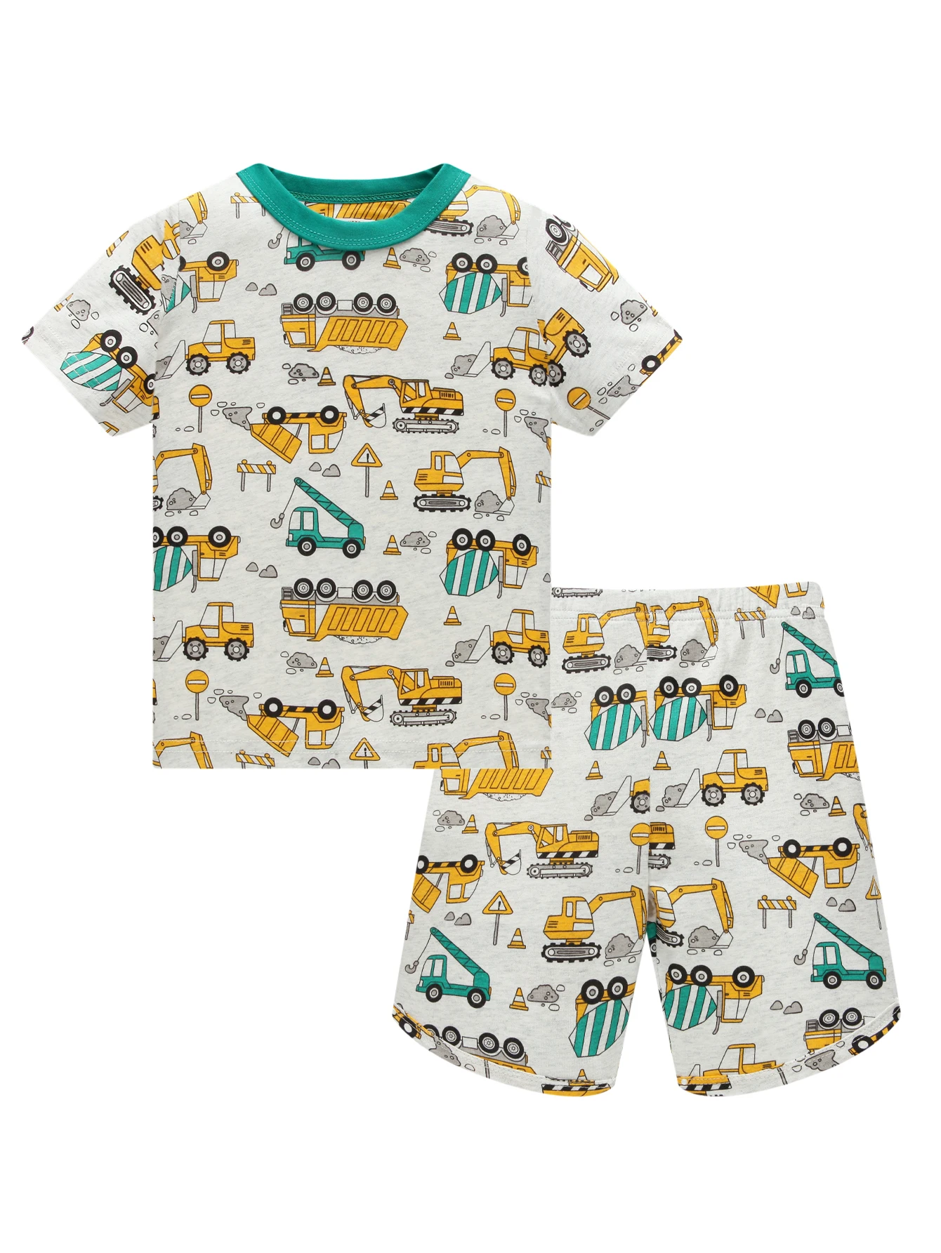 Sommer Neuer Stil Jungen 1-8 Jahre Alt Reine Baumwolle Pyjama Cartoon Baufahrzeug Dünner Kurzarm-Shorts Kinder Hauskleidung Set – Detail 3