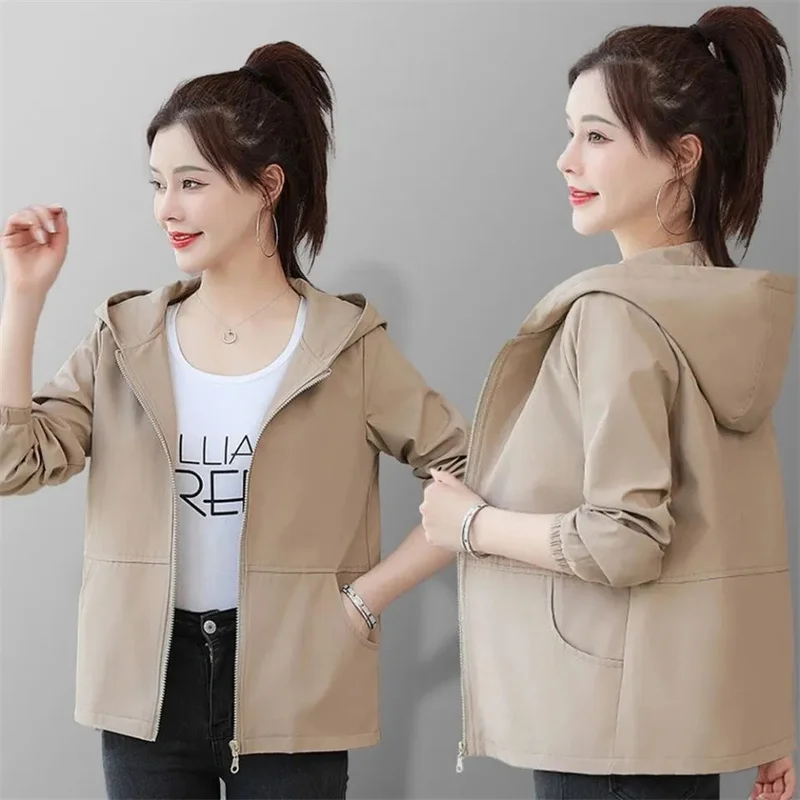 

2022New Jacket Women's Short Spring Autumn Korean Style Coat Simple All-Match Outerwear Loose Hooded Jackets Female Overcoat Top