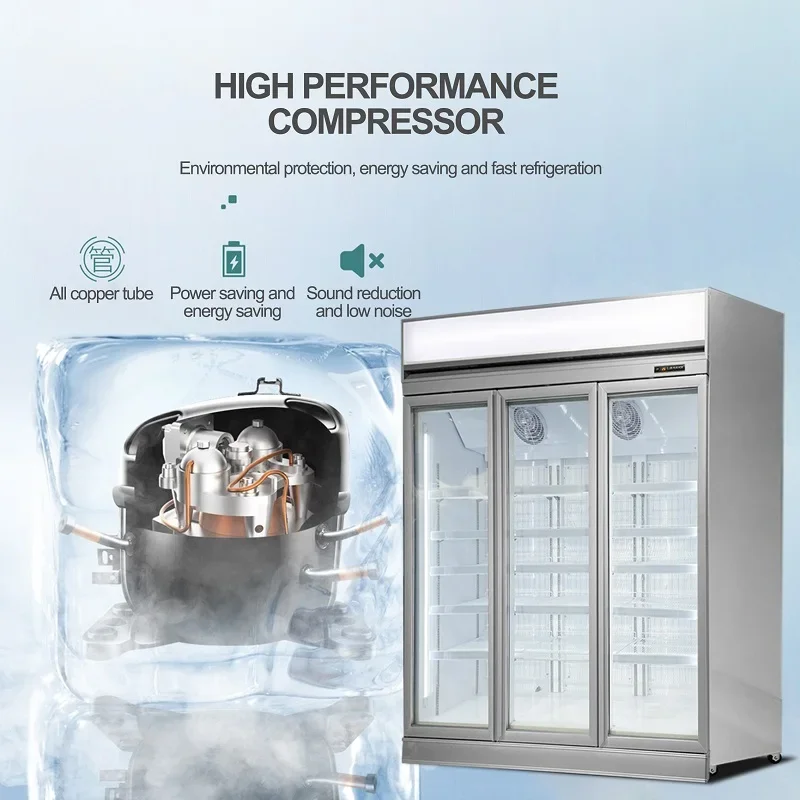 Stainless Steel Glass Door Chiller Beverage Beer Vertical Showcase Display Refrigerator Equipment Commercial Upright Cooler