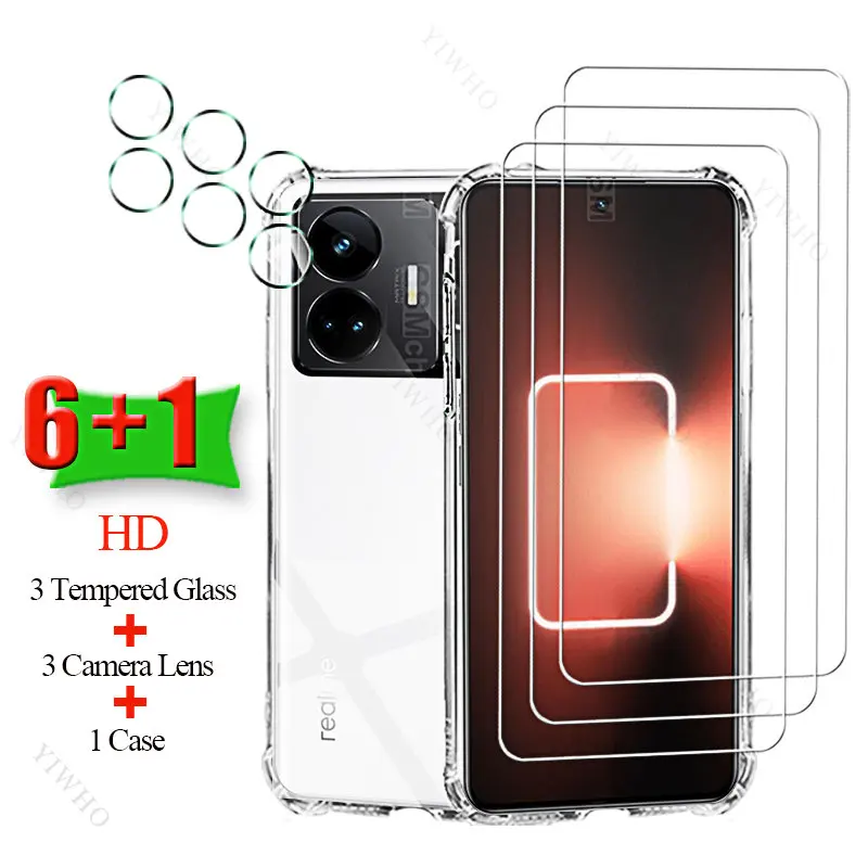 6+1 Screen Protector Full Cover Tempered Glass for Realme GT3 HD Transparent Soft Case Camera Lens for Realme GT 3 6.74